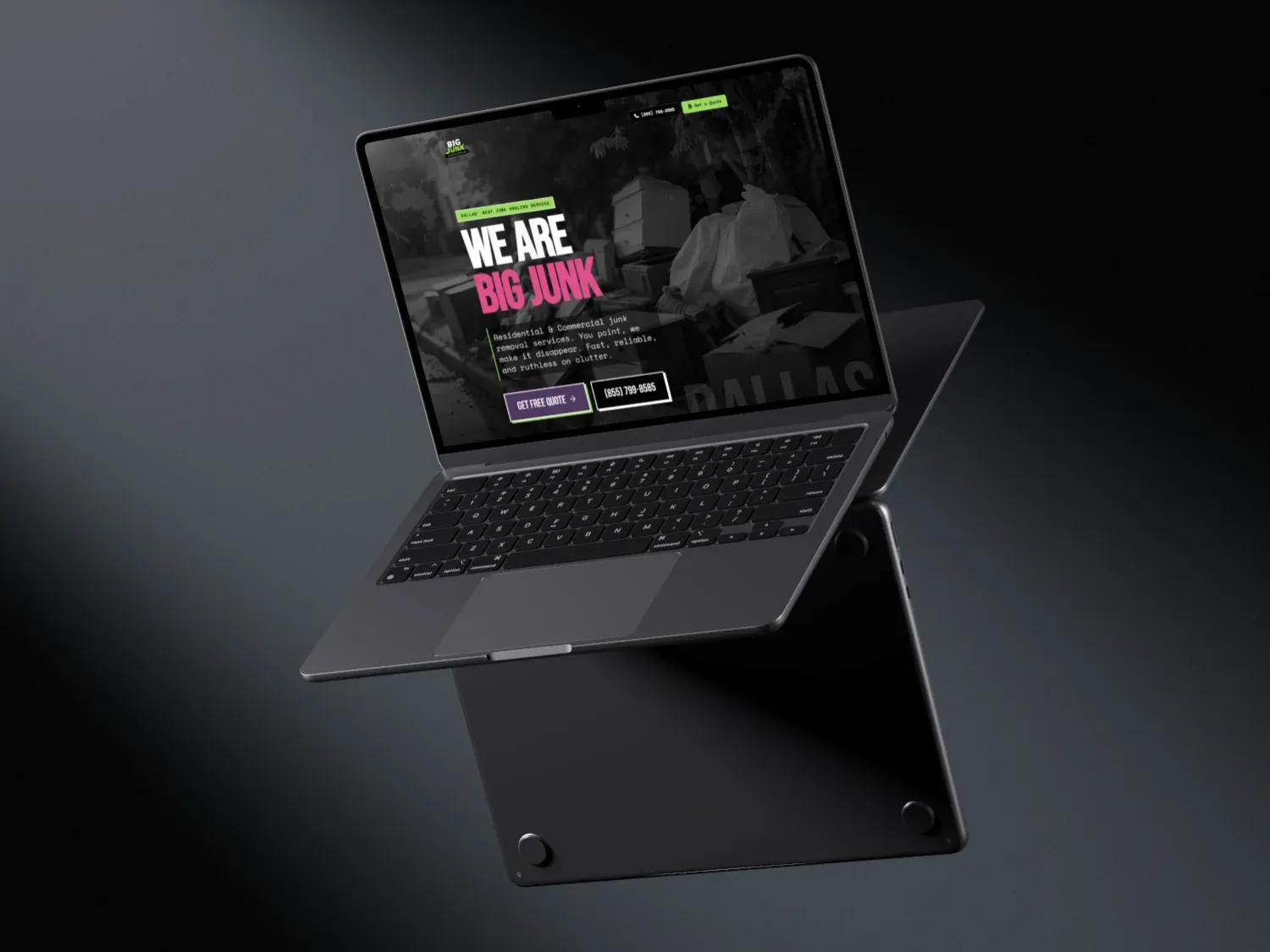 The Big Junk homepage on a laptop